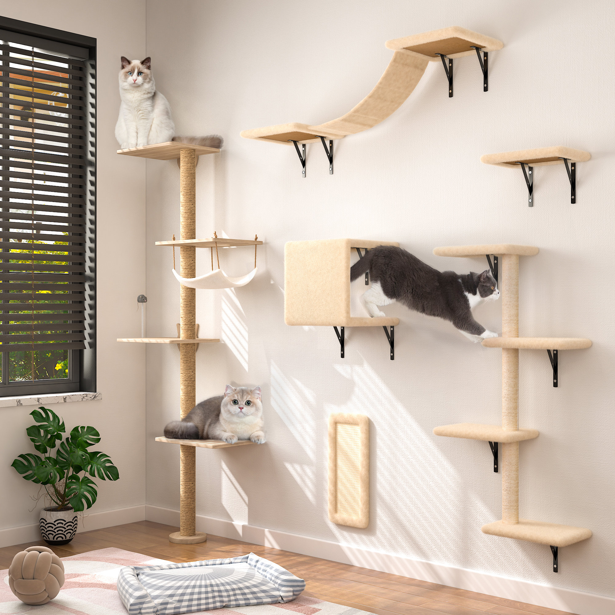 Tucker Murphy Pet Damyanti Wall Mounted Cat Tree Shelved 6 Pcs